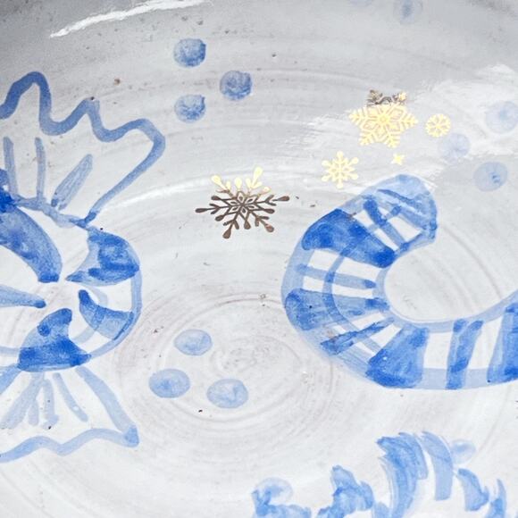 Blue & White Christmas Pottery Bowl with a Candy Cane, Peppermint, and Tree - Picture 8 of 10